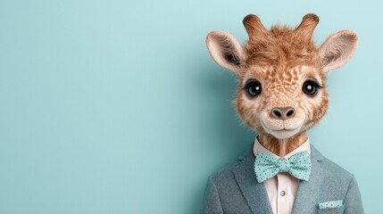 Obraz premium Sophisticated Giraffe in Suit Adorable Animal Portrait Pastel Background