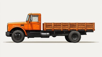 Fototapeta premium Orange Truck, Side View, Graphic Design, Illustration