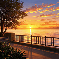Japan - like sunset over lake