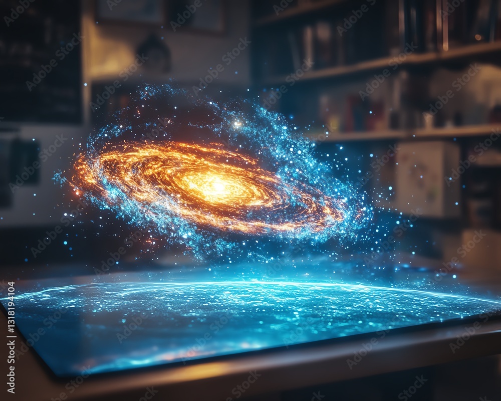 Aufkleber Augmented reality hologram of the universe projected on a tablet in a classroom, illustrating AR s role in transforming educational experiences with interactive learning tools