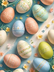 Elegant Easter Illustration with Pastel Colors and Traditional Spring Details