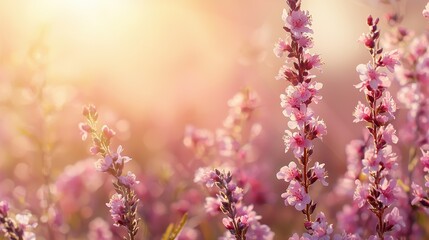 Obraz premium Pink Blossoms Field Sunrise