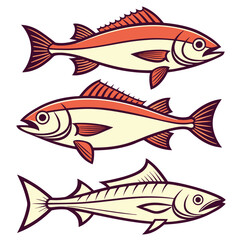 Aquatic Life Silhouettes Featuring Swordfish, Grouper, Snapper, and Haddock