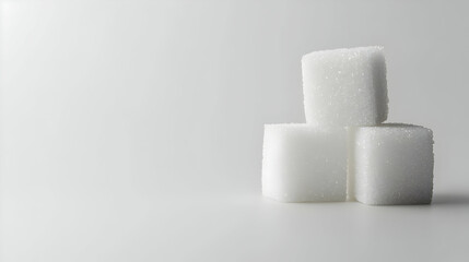 Four White Sugar Cubes Stacked On A Bright White Backdrop In A Studio Setting With Copy Space