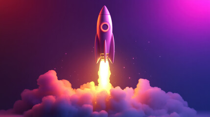 Fototapeta premium Rocket launching into space with fiery exhaust.