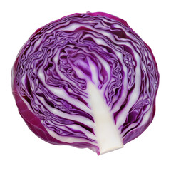 Fototapeta premium Freshly sliced red cabbage with vibrant purple leaves on a clean transparent background for culinary presentation, Red cabbage slice with leaf isolated on transparent background