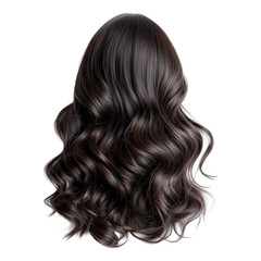 Fototapeta premium View of luxuriant, wavy dark brown hair forming soft curls isolated on a solid transparent background for beauty advertising.