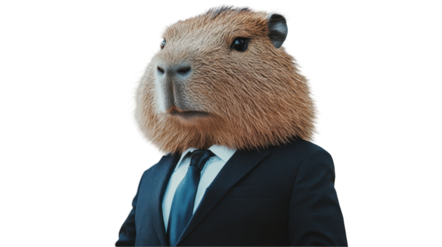 A capybara dressed in a business suit, exuding professionalism. transparent background - Powered by Adobe