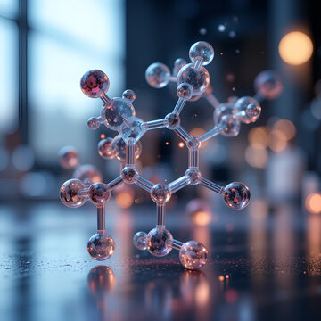 3D render of dimethyl phthalate molecular structure with bright minimalistic tones modern design scientific focus blurred background and blank space for captions symbolizing molecular chemistry and pr