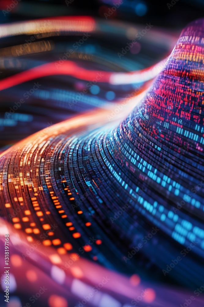 Poster dynamic flow of digital data in futuristic cyberspace with vibrant colors and patterns