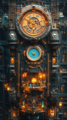 Obraz premium Steampunk Clock Tower with Intricate Mechanisms