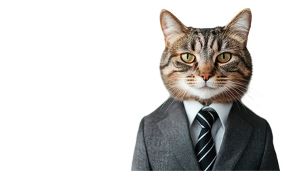 Cat dressed in a suit, showcasing a humorous business look. transparent background