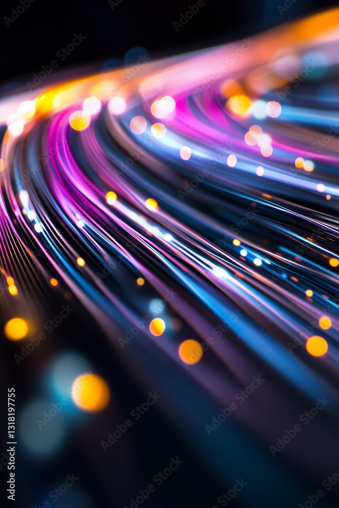 Poster explore an abstract silhouette of flowing data streams illuminated by colorful lights. this dynamic 