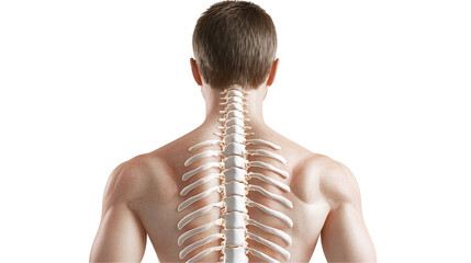 Human skeleton model showcasing the vertebral structure. transparent background