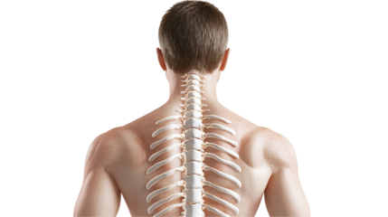 Human skeleton model showcasing the vertebral structure. transparent background