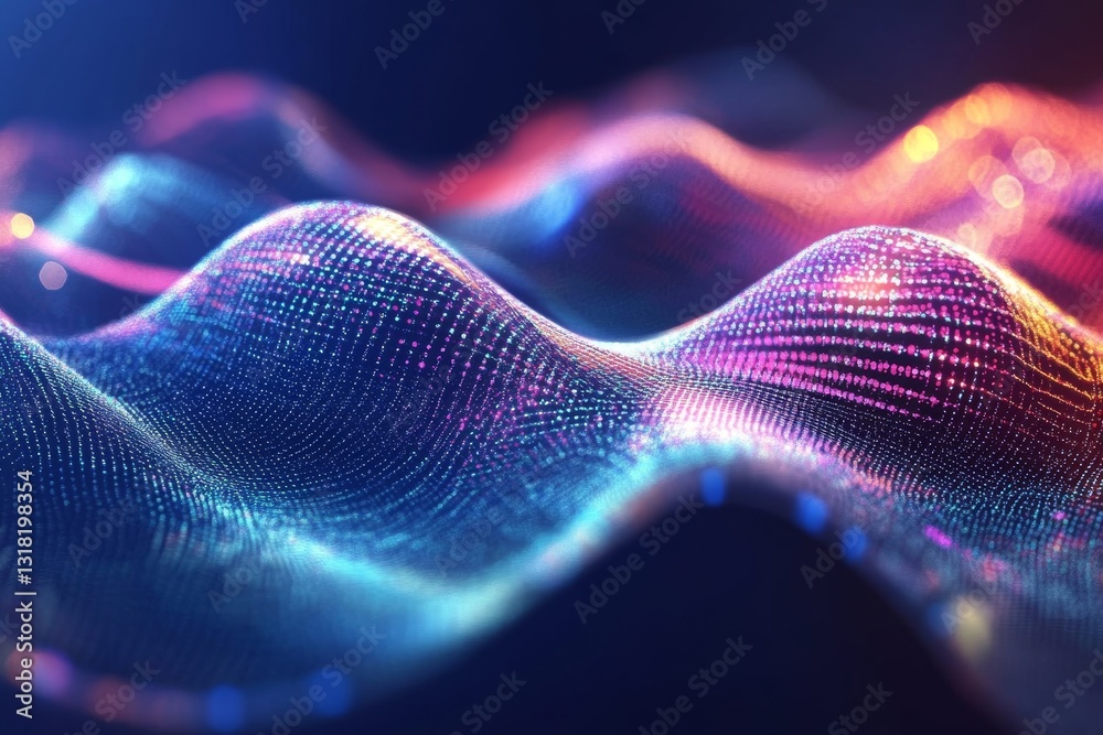 Poster vivid abstract waves of color depict neural network connections in a dynamic and futuristic design. 