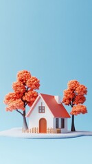 white and red color house and red tree