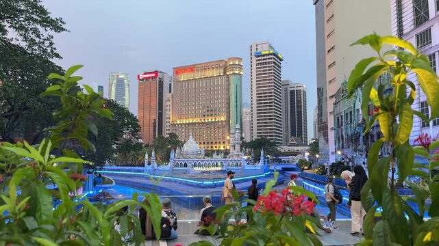 River of Life light show in front of Masjid Jamek Mosque in Kuala Lumpur.