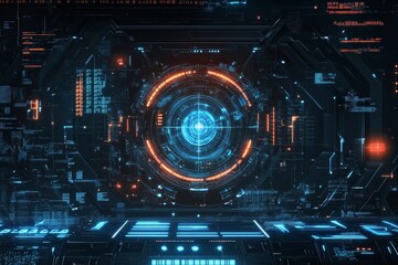 A computer screen with a blue circle in the center and orange around it