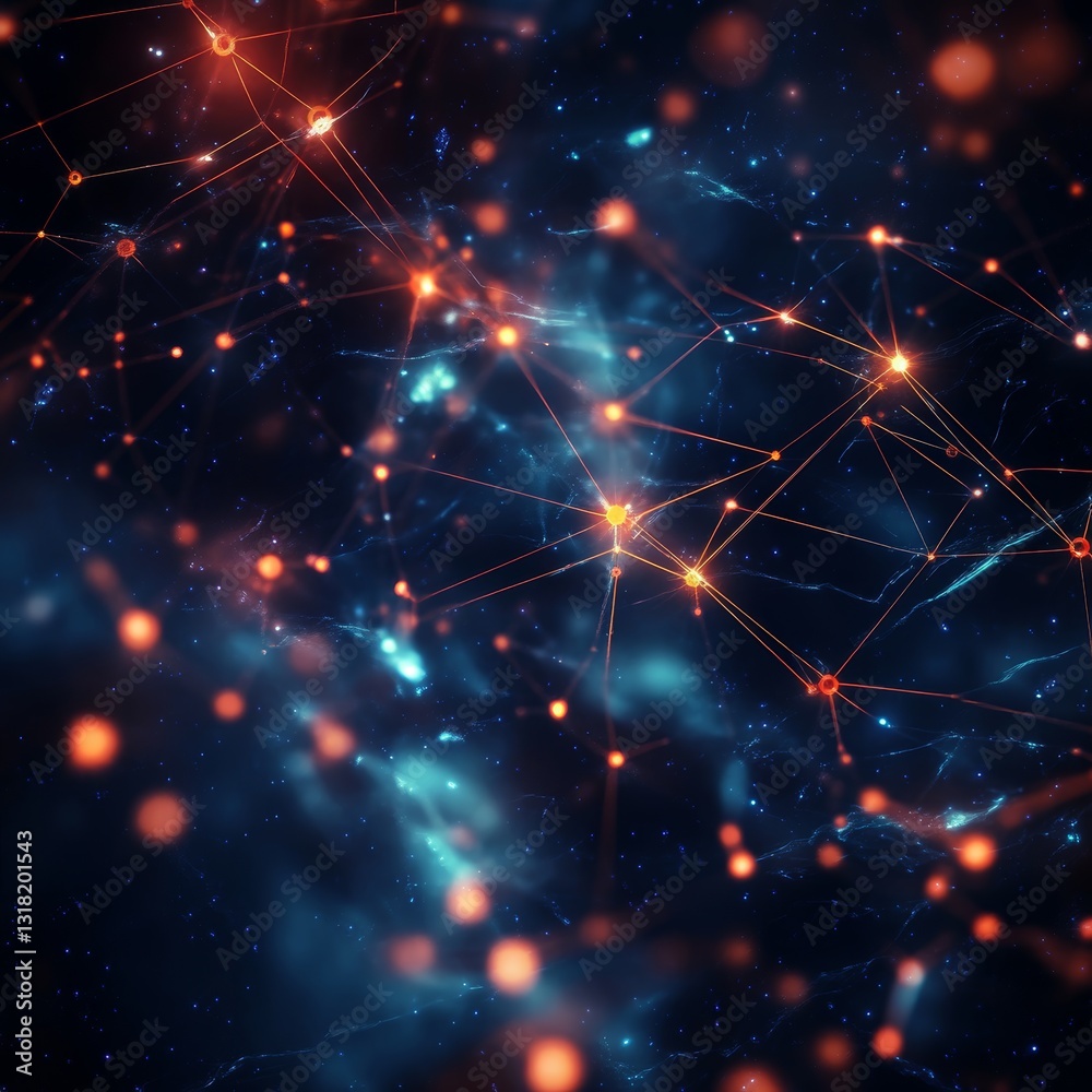 Canvas Prints a captivating abstract illustration of a network of bright particles set against a dark background, 