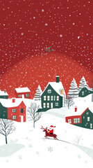 Fototapeta premium Christmas scene with Santa on a reindeer in a snowy village