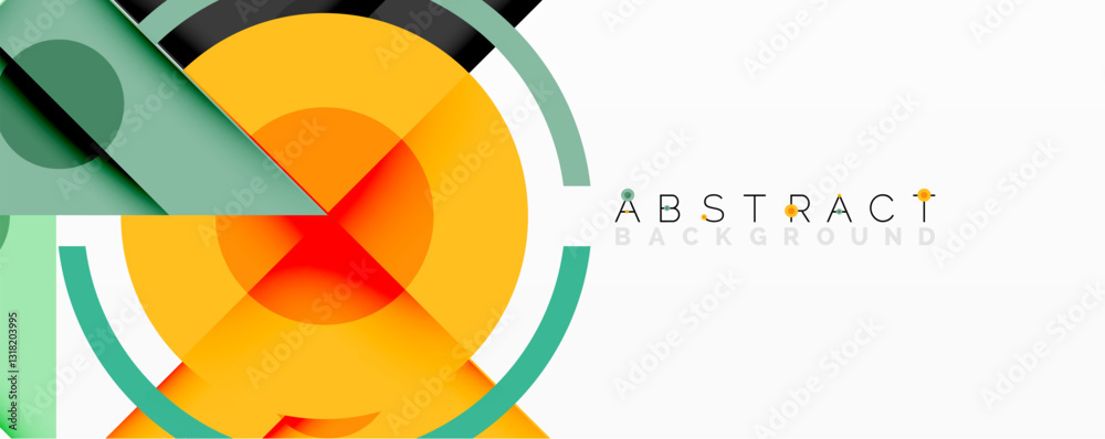Aufkleber Abstract geometric composition with overlapping triangles, circles, and gradients, featuring a central circular design with text