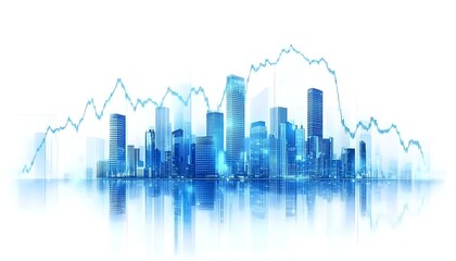 Fototapeta premium Abstract financial stock market graph with blue color and city buildings on transparent background vector illustration white background ,