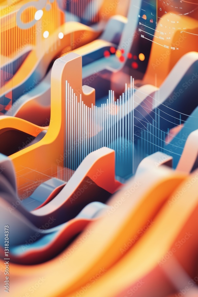 Poster explore a captivating abstract scene featuring colorful waves and advanced data visualizations. idea