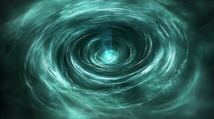 An abstract visualization depicts a spiraling portal with bright illumination