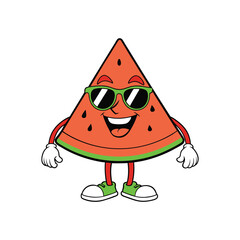 funny cartoon illustration of watermelon slice wearing sunglass