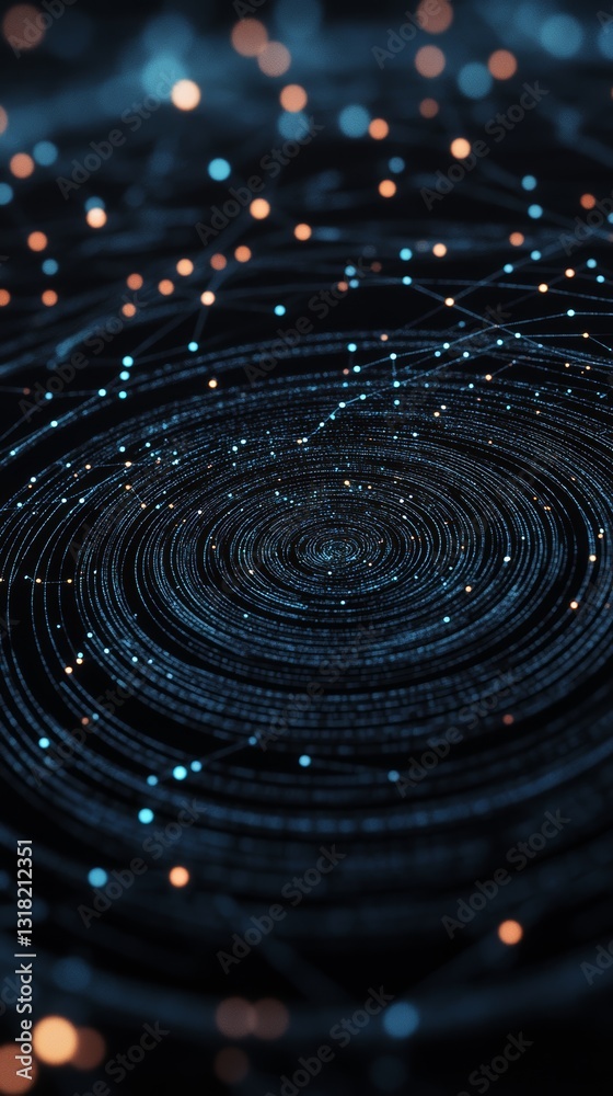 Poster abstract swirling patterns of light and data in dark background