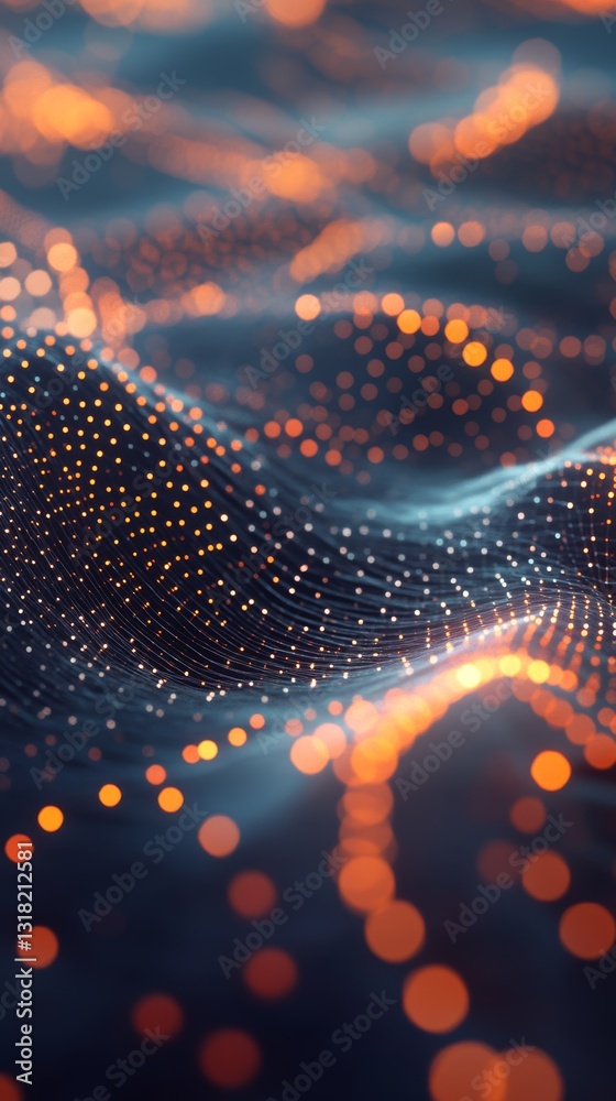 Poster discover a captivating abstract image showcasing glowing particles flowing in waves, creating a mesm