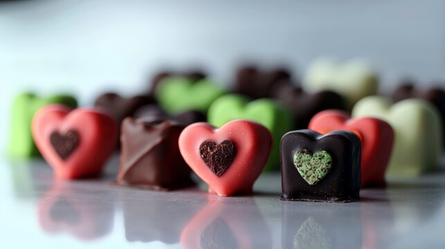 Romantic Heart Shaped Chocolates  Valentine s Day Sweets  Gourmet Candy  Dessert  Confecti
