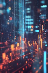 Dynamic Digital Data Visualization with Neon Lights and Abstract Patterns