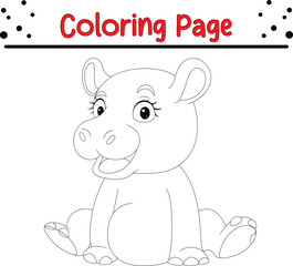Cute Hippo animal coloring page. Jungle animal coloring book