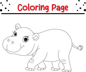 Cute Hippo animal coloring page. Jungle animal coloring book