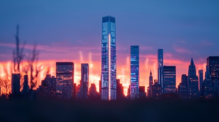 Fototapeta premium Stunning Cityscape Sunset Skyscrapers Financial Data Urban Skyline