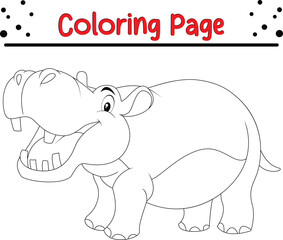 Cute Hippo animal coloring page. Jungle animal coloring book