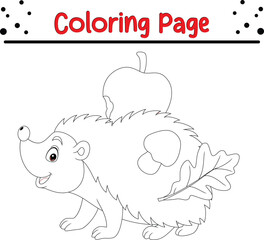 Cute Hedgehog Coloring Page. Jungle animal coloring book