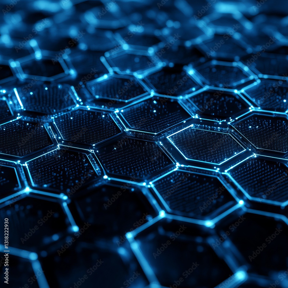 Poster abstract hexagonal layout showcasing iot sensors in a honeycomb pattern. this design highlights mode