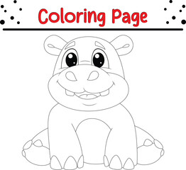 Cute Hippo animal coloring page. Jungle animal coloring book
