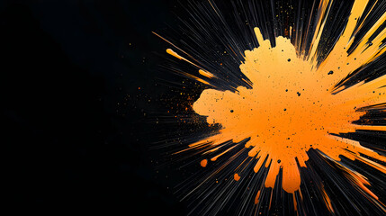 Vibrant Orange Explosion Splash on a Dark Black Background with Scattered Particles and Dynamic Energy