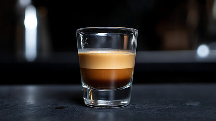 A shot of a glass of coffee with a brownish color. generated using AI