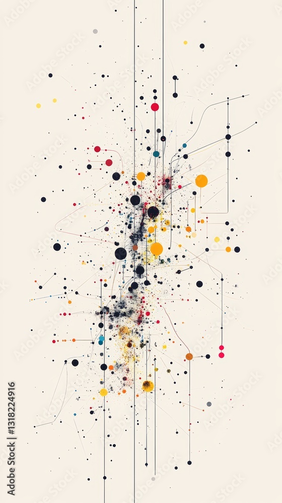 Wall mural vibrant and artistic abstract design featuring a mix of colorful dots and lines on a light backgroun