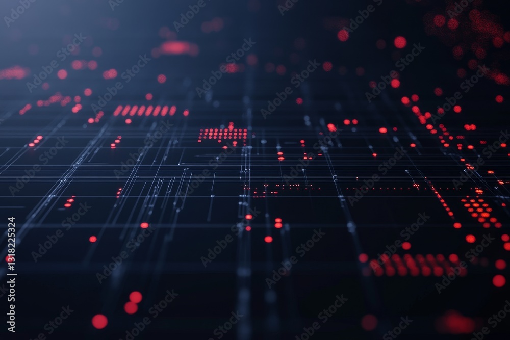 Poster a computer screen with a lot of red dots on it. the dots are arranged in a grid pattern, with some c