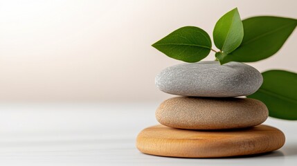 Fototapeta premium Balanced stones and leaves for tranquility.