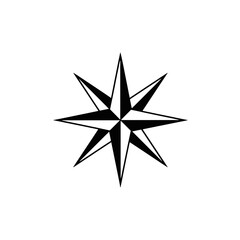 Black Eight Point Star Compass Design on White Background