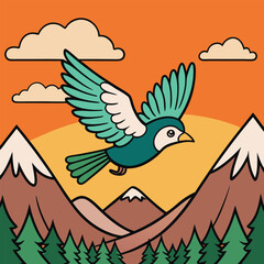 Bird in Flight over Mountains vector
