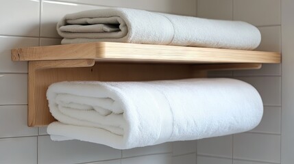 Obraz premium A dual-purpose towel rack with a built-in shelf for neatly organizing towels.