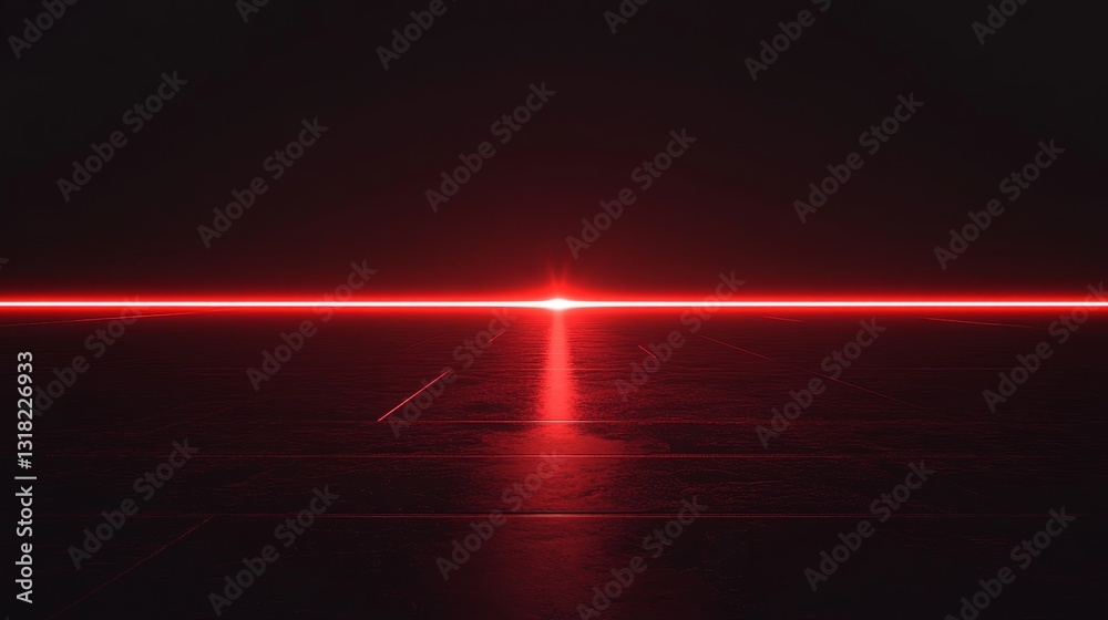 Poster a striking red laser beam cuts through a dark space, creating a captivating reflection on the surfac